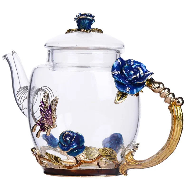 Théière en Émail Créative Peinte à la Main - Verre Résistant à la Chaleur pour Infusions et Kung Fu