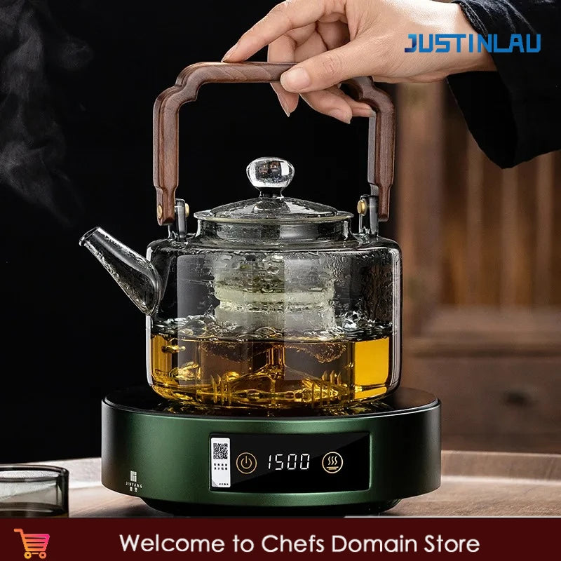 Théière en Verre 1300ML JUSTINLAU avec Infuseur et Bouilloire - Idéale pour Service Kung Fu et Poêle Électrique