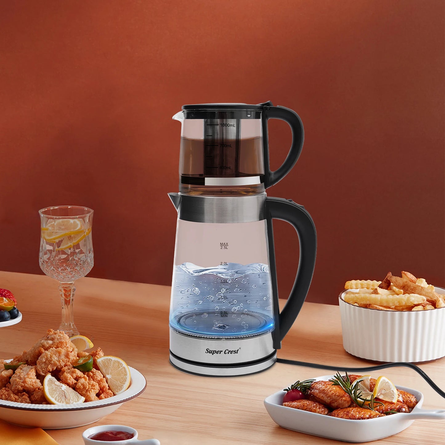 Bouilloire Électrique Verre 1800W avec 2 Pots - Ébullition Rapide & Sécurité