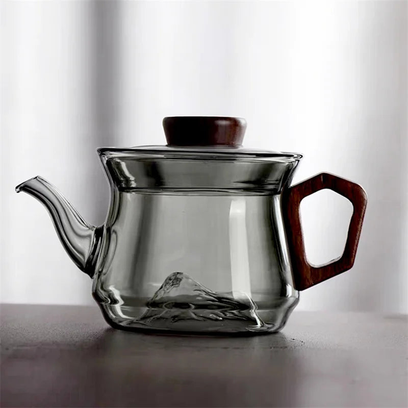 Petite Théière en Verre 300ml avec Manche en Bois - Idéale pour Infusion Personnelle