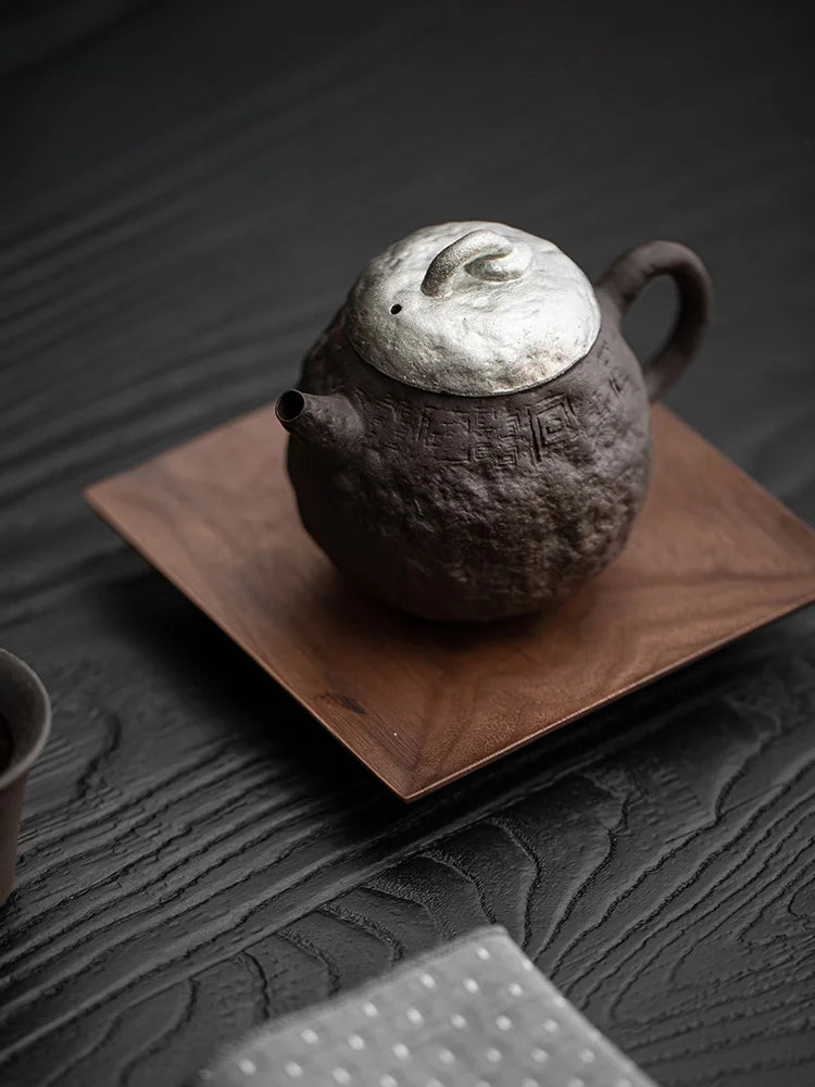 Théière Japonaise Argentée & Dorée - Poterie Grossière & Infuseur à Thé