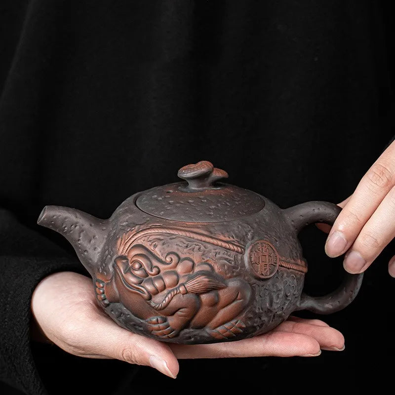 Théière Crapaud Jianshui en Poterie Violette - Artisanat Peint à la Main pour Service à Thé Kung Fu