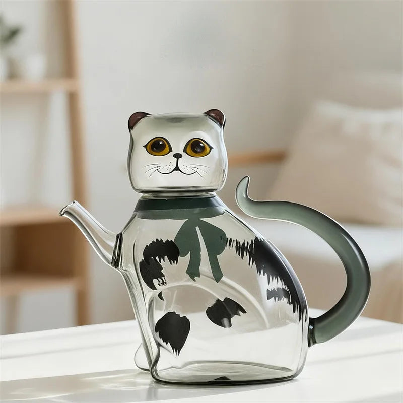 Théière Chat Porte-Bonheur en Verre : Design Mignon pour Infusions Délicieuses