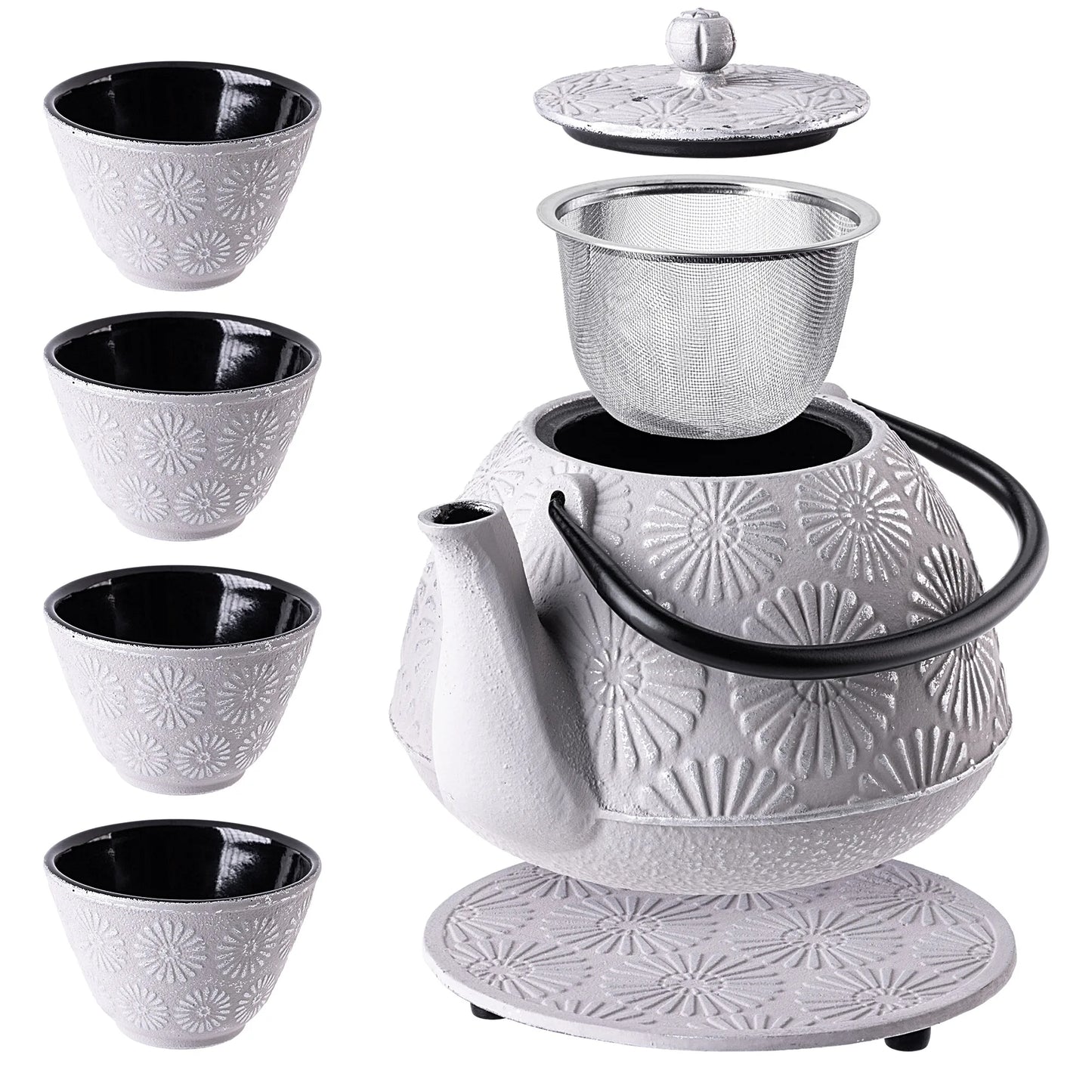 Bouilloire KADAX en Fonte Blanche avec Infuseur - Design Champignons