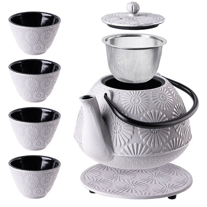 Bouilloire KADAX en Fonte Blanche avec Infuseur - Design Champignons