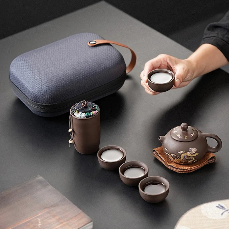 Service à Thé Kung Fu Portable en Argile Violette - Coffret Cadeau Voyage