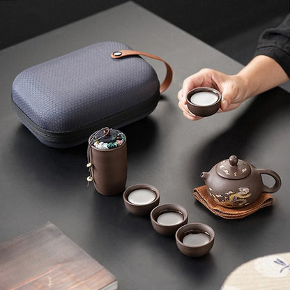 Service à Thé Kung Fu Portable en Argile Violette - Coffret Cadeau Voyage