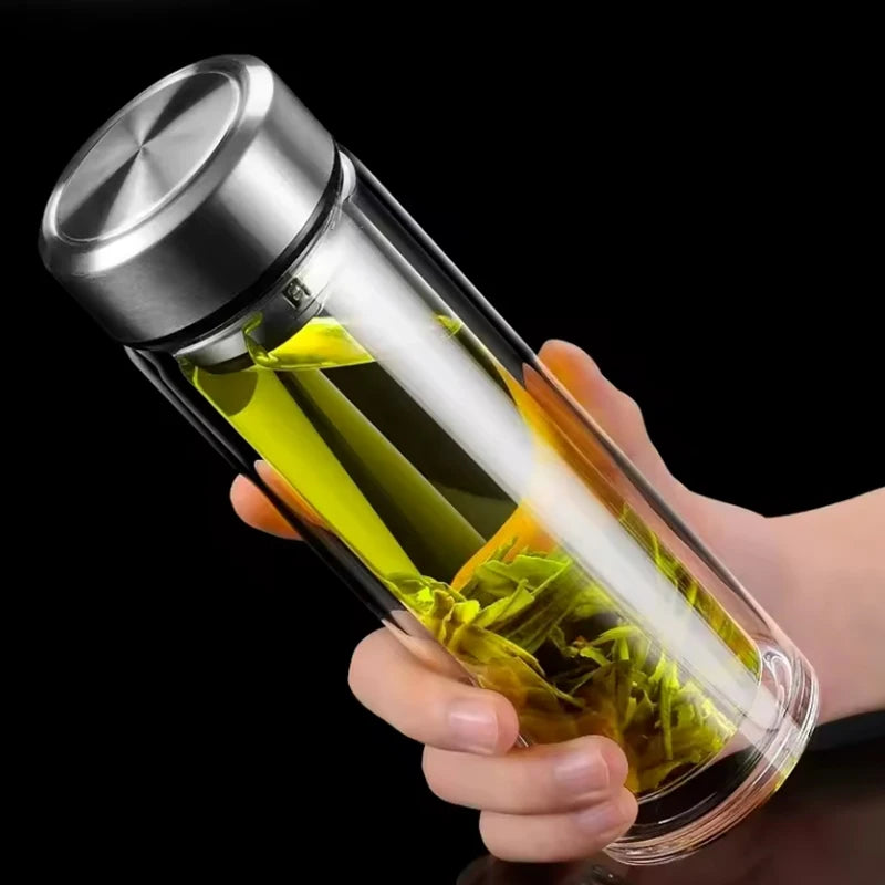 Théière Double Paroi en Verre Borosilicate Haute Température - 350ml avec Filtre Inox