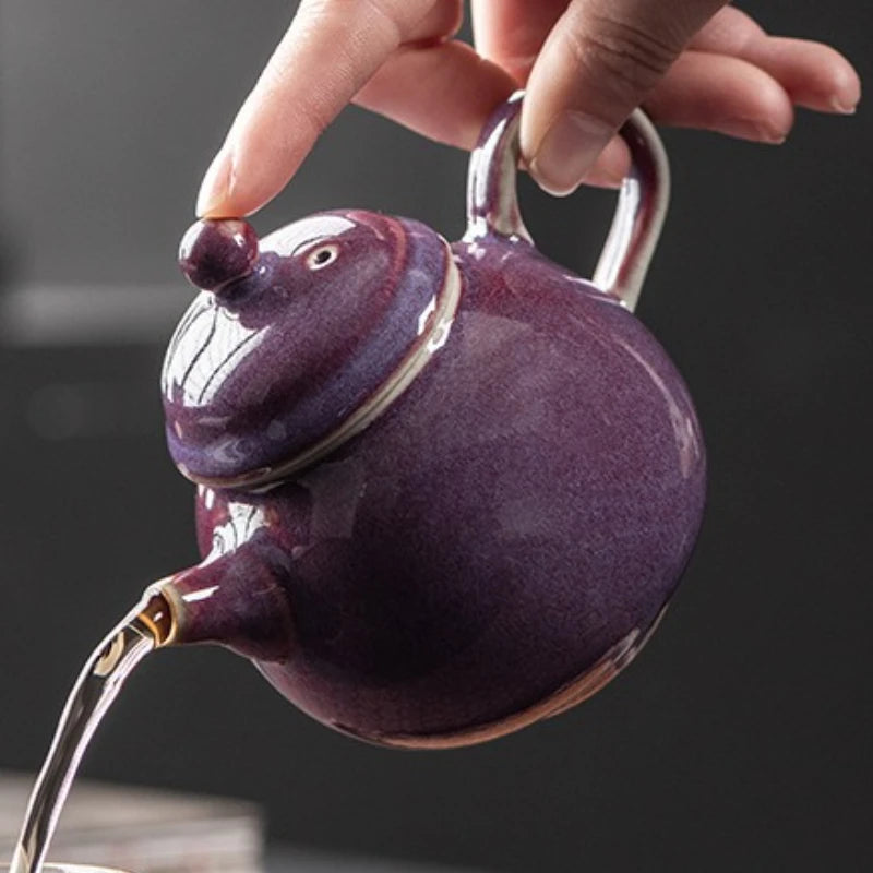 Théière artisanale violette Ru avec infuseur et passoire - Idéale pour thé Puer