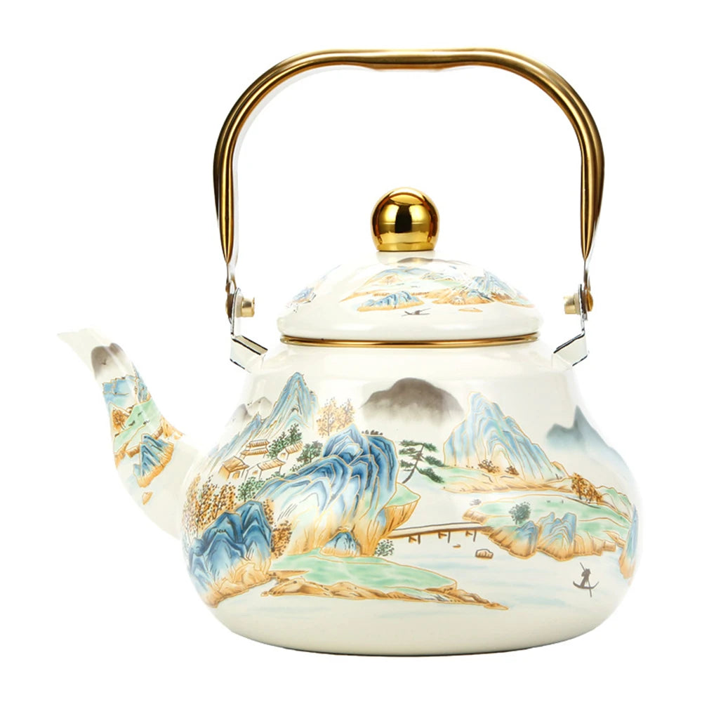 Bouilloire Émaillée Rétro Coréenne - Théière Design Paysage pour Cuisinière à Induction & Gaz