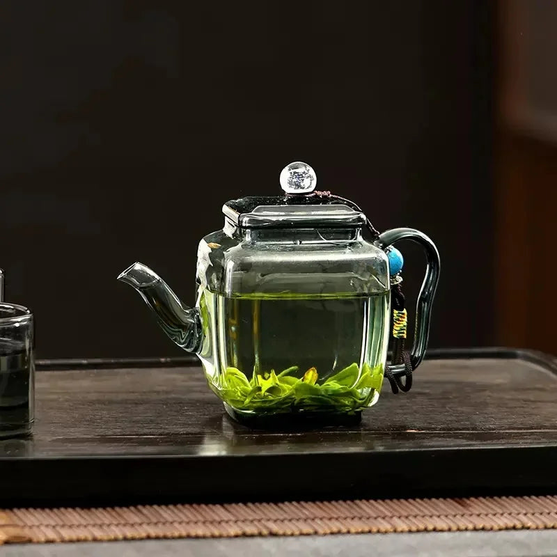 Théière carrée en verre 240ml - Résistante à la chaleur pour infusions Kung Fu