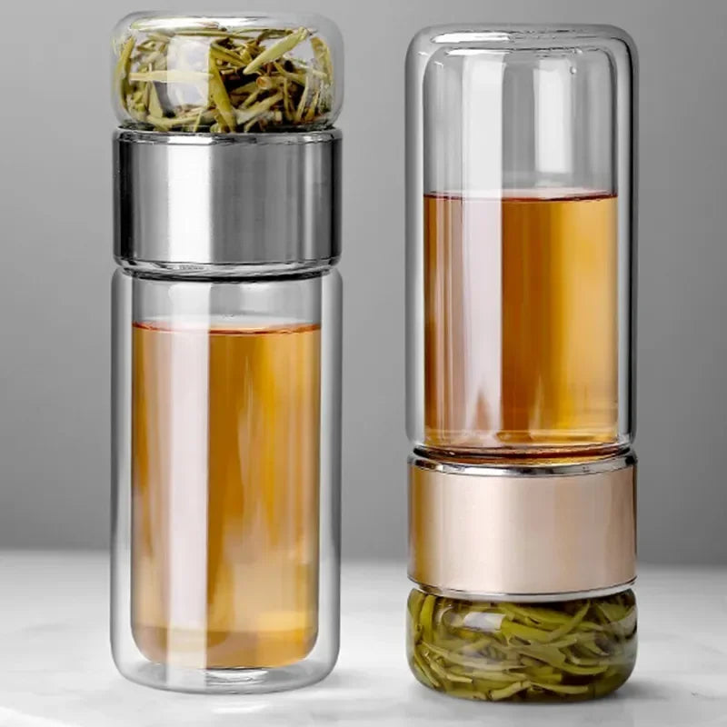 Bouteille Infuseur Thé 390ml en Verre Borosilicate Double Paroi