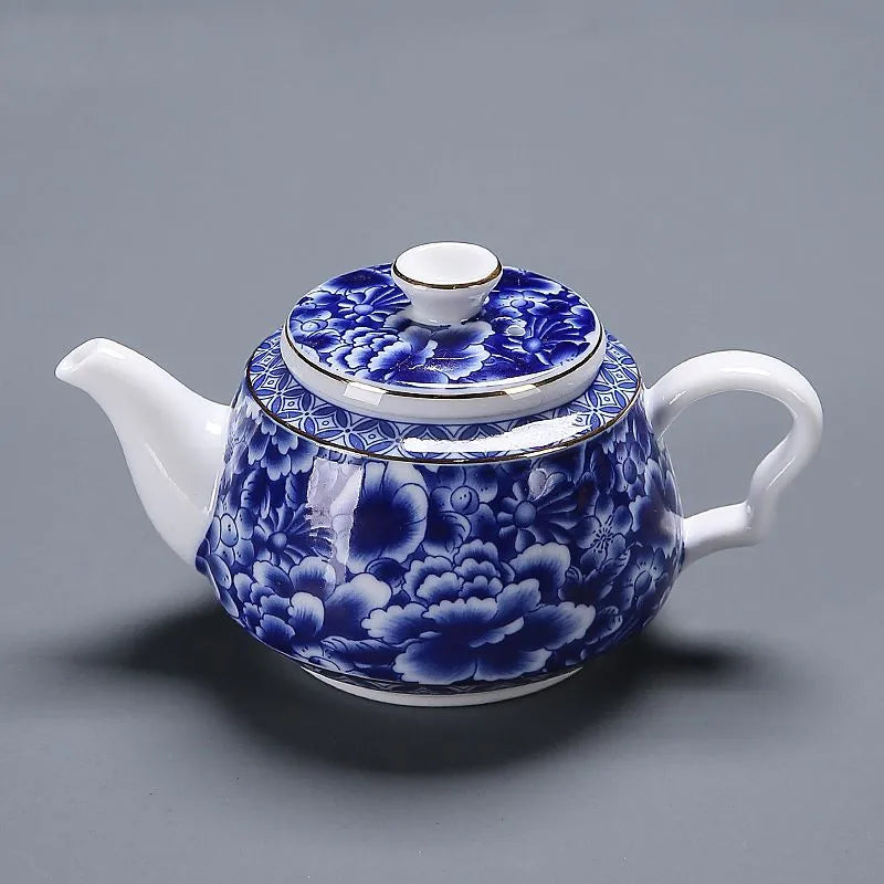 Théière en Porcelaine Bleue et Blanche Jingdezhen - Service à Thé Kung Fu Chinois