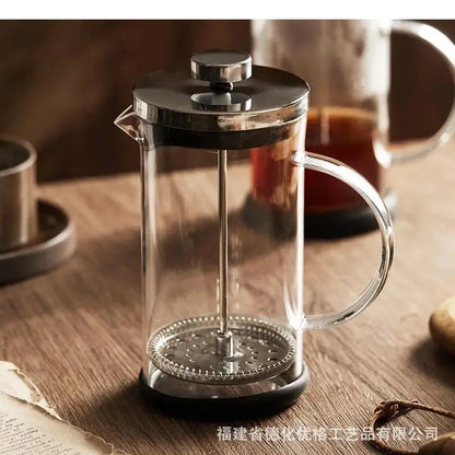 Cafetière à Piston "French Press" en Verre et Inox avec Manche en Chêne - Service à Thé et Café Maison