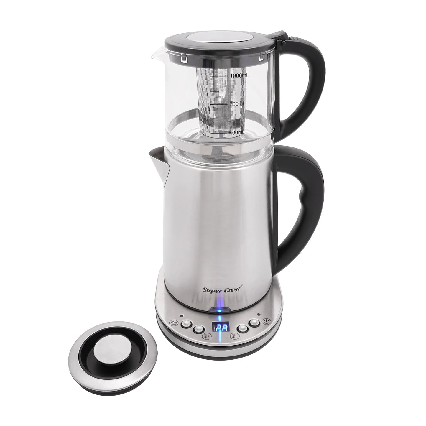 Double Bouilloire Électrique 1500W 2.5L + 1L en Verre avec Écran LCD - Maintien au Chaud & Arrêt Auto
