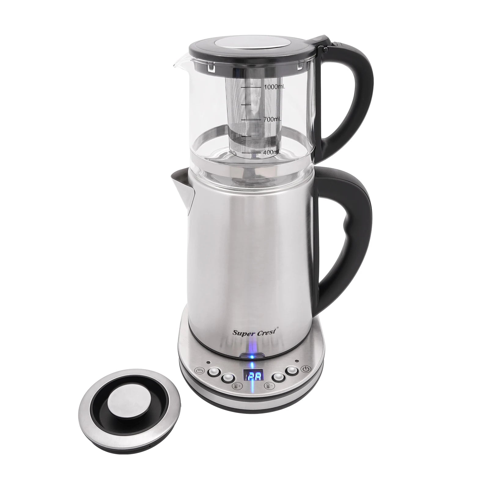 Double Bouilloire Électrique 1500W 2.5L + 1L en Verre avec Écran LCD - Maintien au Chaud & Arrêt Auto