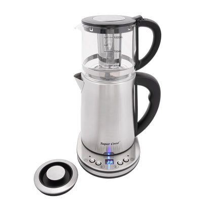 Double Bouilloire Électrique 1500W 2.5L + 1L en Verre avec Écran LCD - Maintien au Chaud & Arrêt Auto