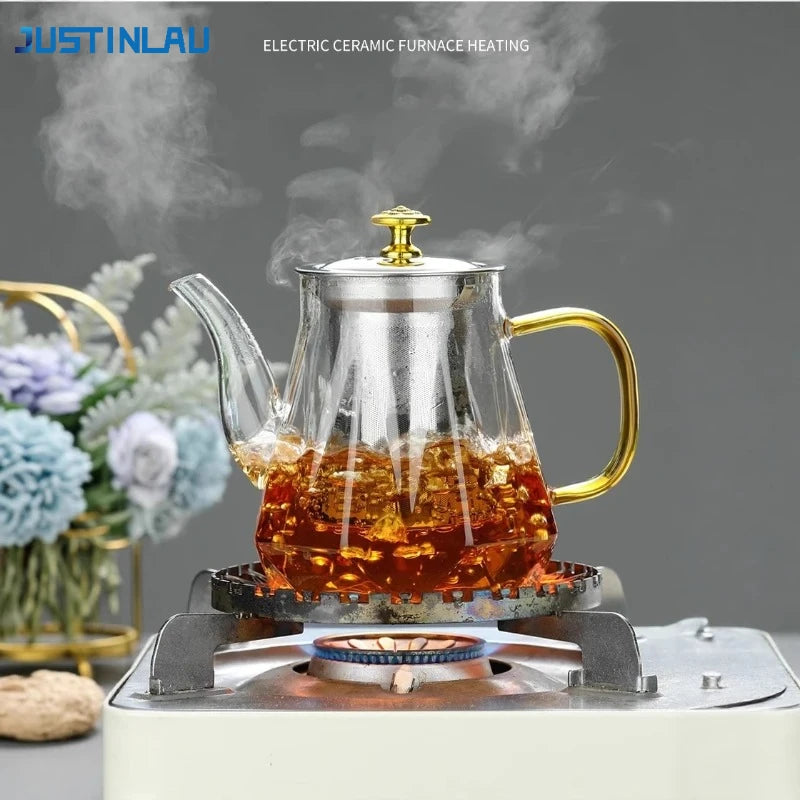 Théière en Verre Borosilicate JUSTINLAU avec Infuseur Amovible - Design Diamant