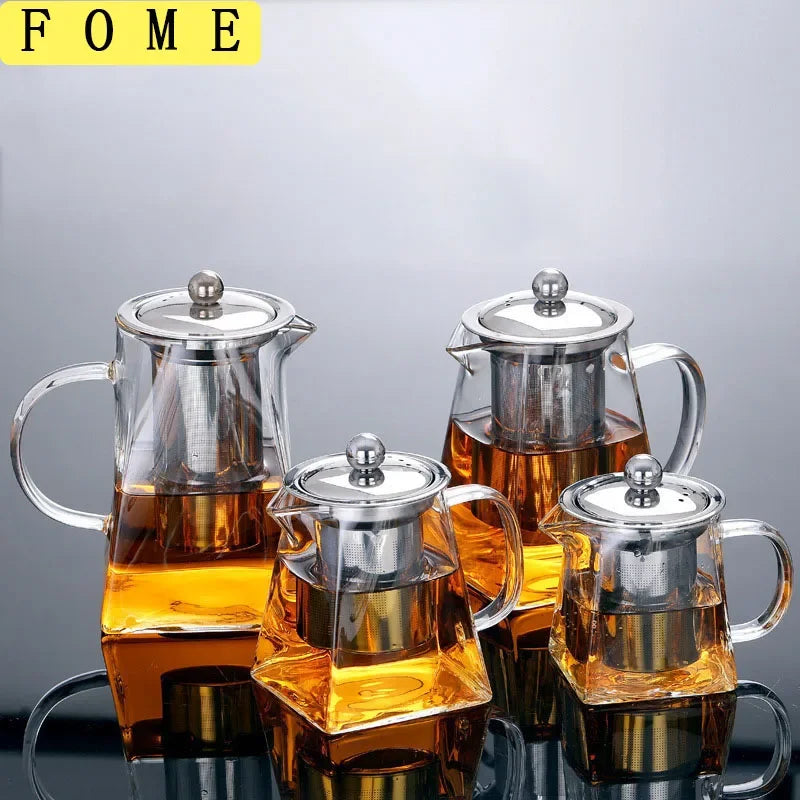 FOME Bouilloire à Thé en Verre Borosilicate avec Infuseur Amovible