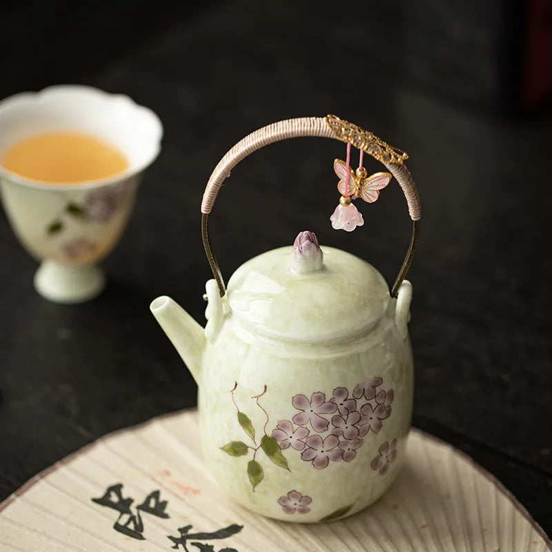 Théière à faisceau de levage de fleurs dessinées à la main, théière Anti-brûlure, service à thé pour dame, théière à filtre, service à thé Kungfu, cérémonie du thé