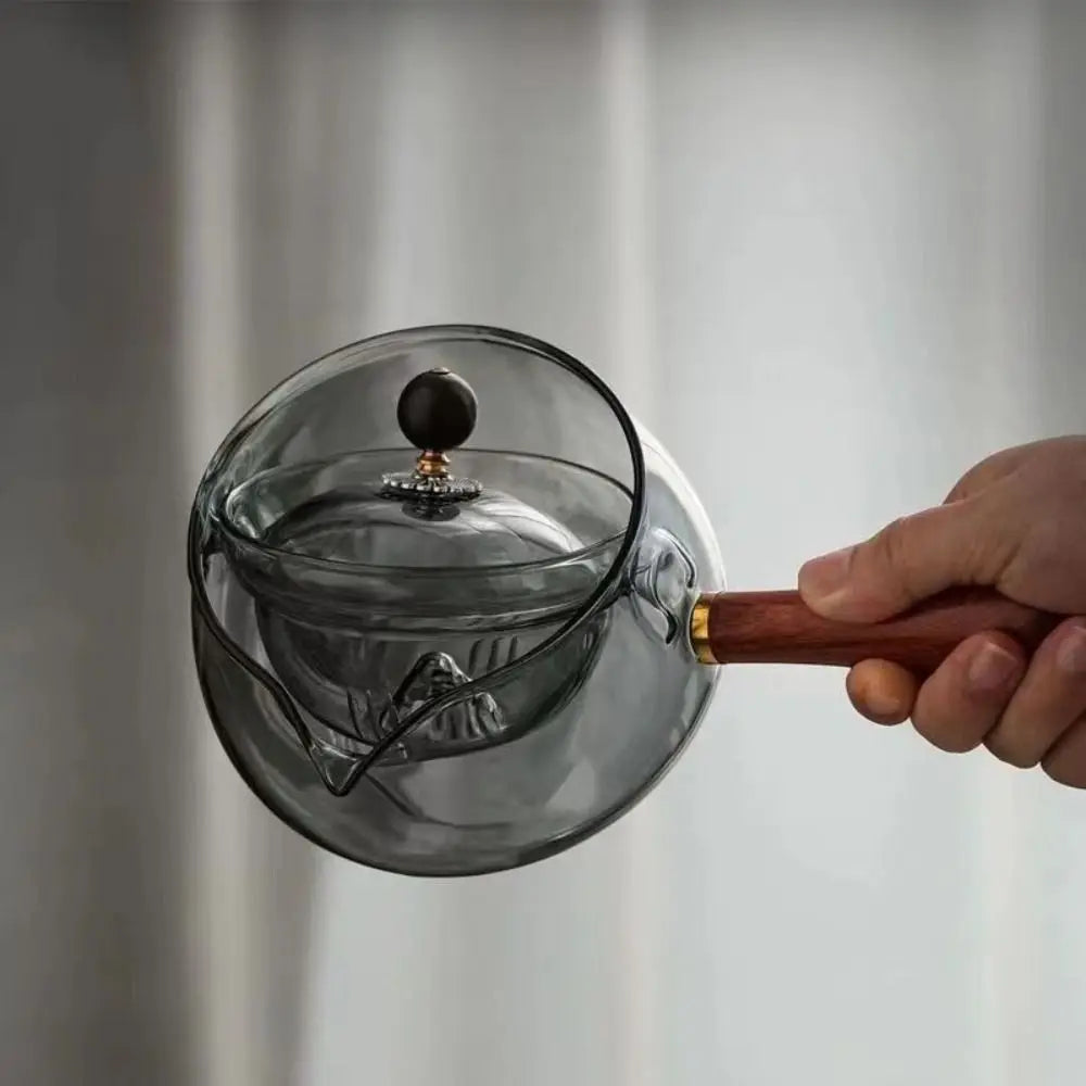 Théière en verre transparente avec infuseur – Rotative 360°, résistante à la chaleur