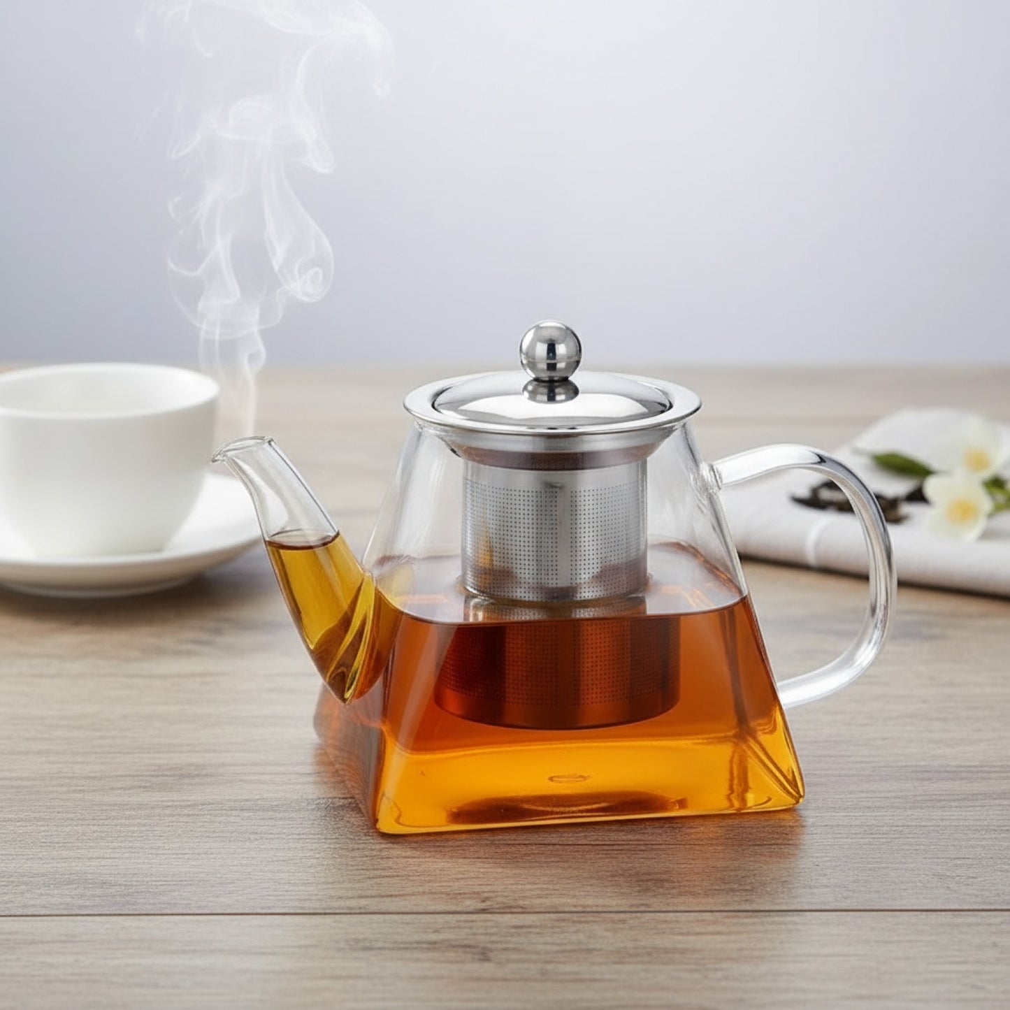 FOME Bouilloire à Thé en Verre Borosilicate avec Infuseur Amovible