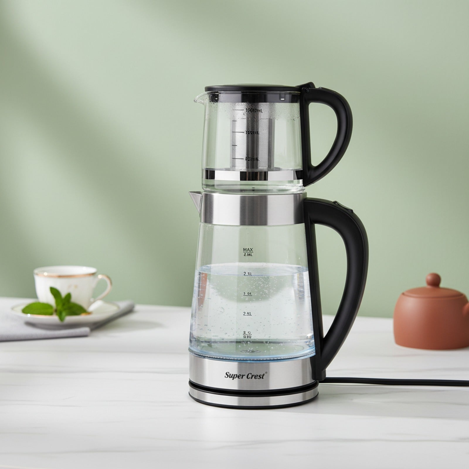 Bouilloire Électrique Verre 1800W avec 2 Pots - Ébullition Rapide & Sécurité