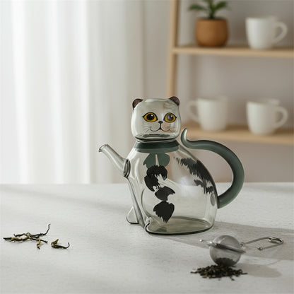 Théière Chat Porte-Bonheur en Verre : Design Mignon pour Infusions Délicieuses