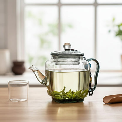Théière carrée en verre 240ml - Résistante à la chaleur pour infusions Kung Fu