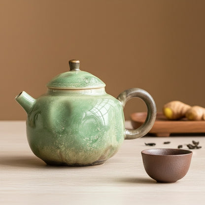 Théière en Céramique Verte avec Infuseur - Design Élégant pour vos Pauses Thé