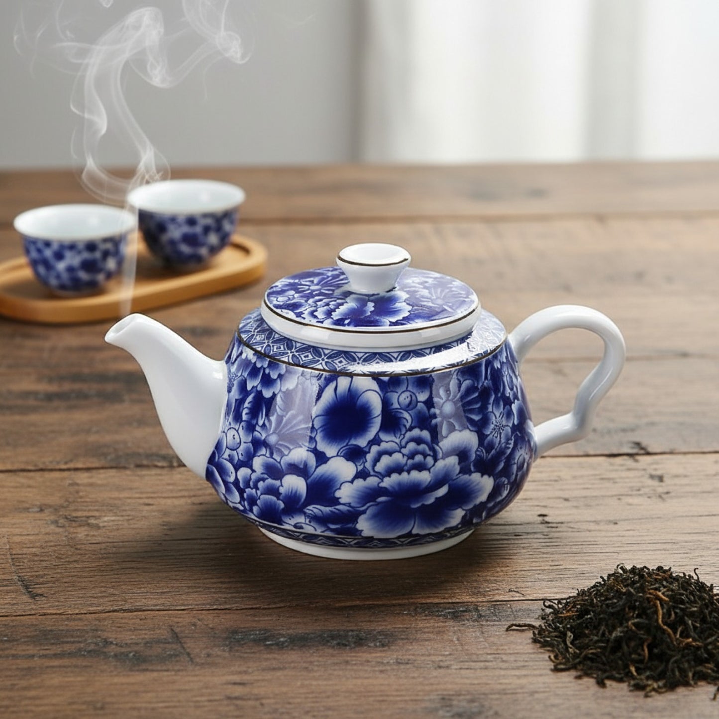 Théière en Porcelaine Bleue et Blanche Jingdezhen - Service à Thé Kung Fu Chinois