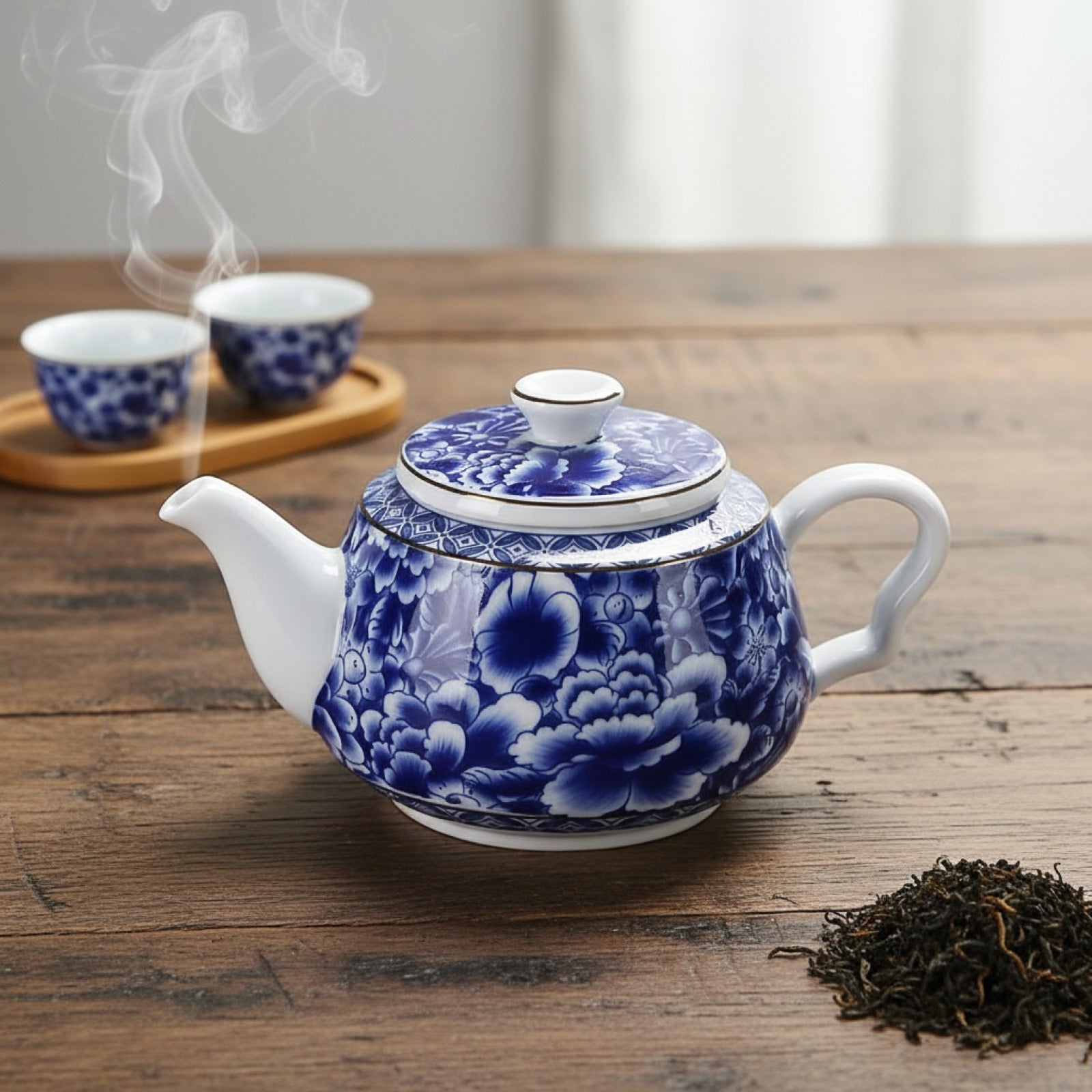 Théière en Porcelaine Bleue et Blanche Jingdezhen - Service à Thé Kung Fu Chinois