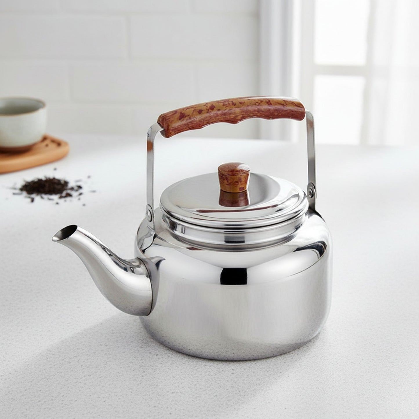Bouilloire Théière Électrique Inox 1L pour Cuisinière Gaz/Électrique - Idéale Maison & Camping