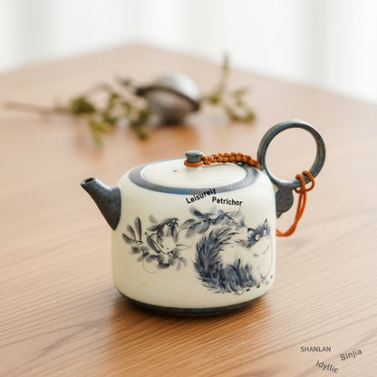 Théière en forme de chat peinte à la main de 102ml, infuseur à thé ancien, bouilloire à thé domestique avec filtre, fournitures artisanales pour boissons Dahongpao
