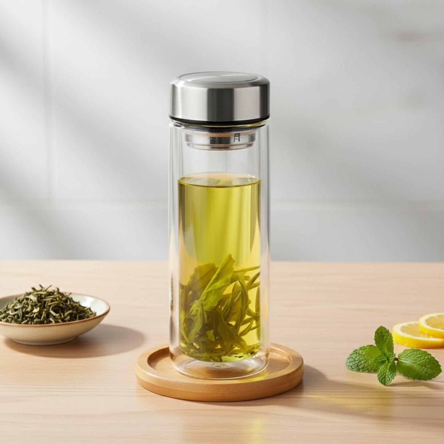 Théière Double Paroi en Verre Borosilicate Haute Température - 350ml avec Filtre Inox