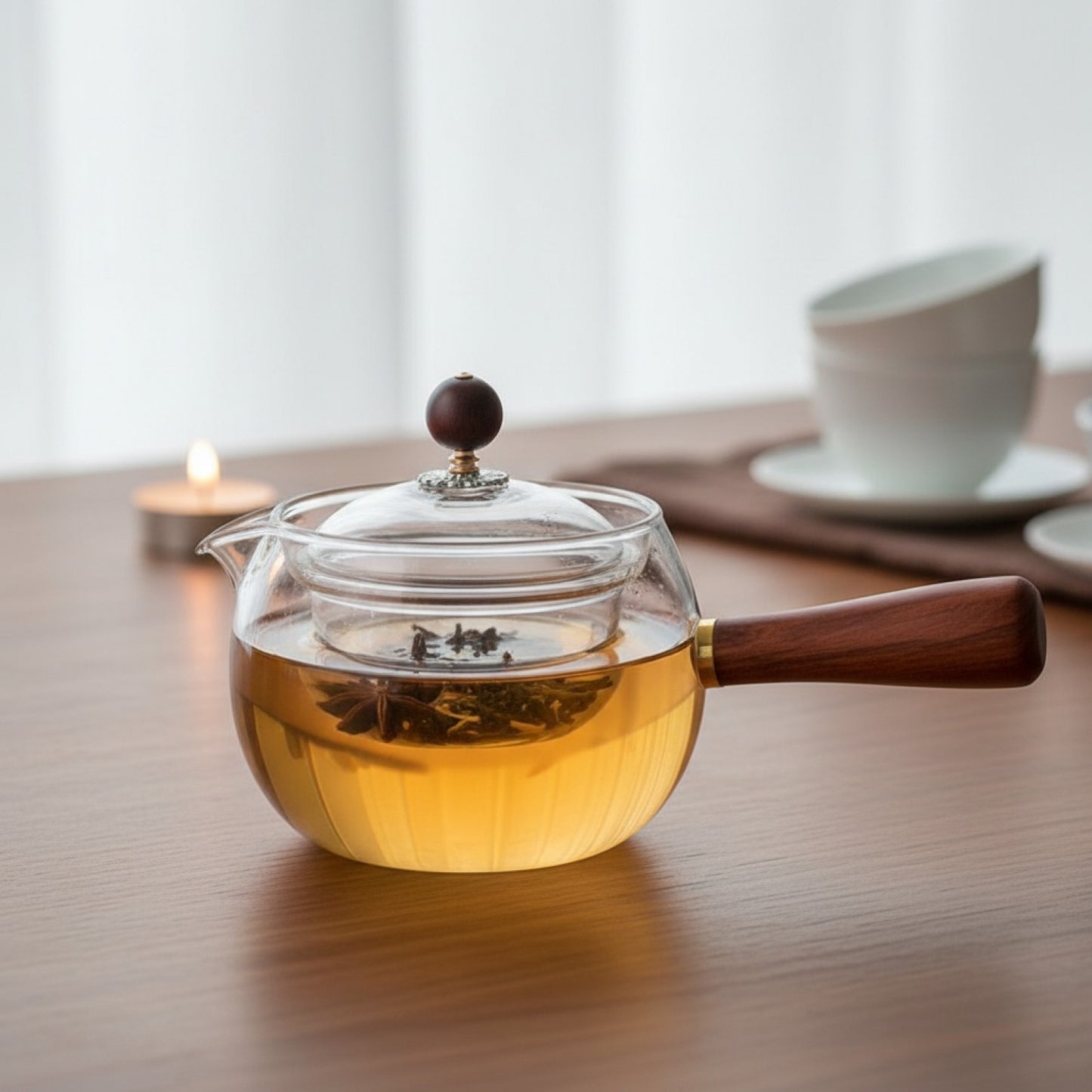 Théière en verre transparente avec infuseur – Rotative 360°, résistante à la chaleur