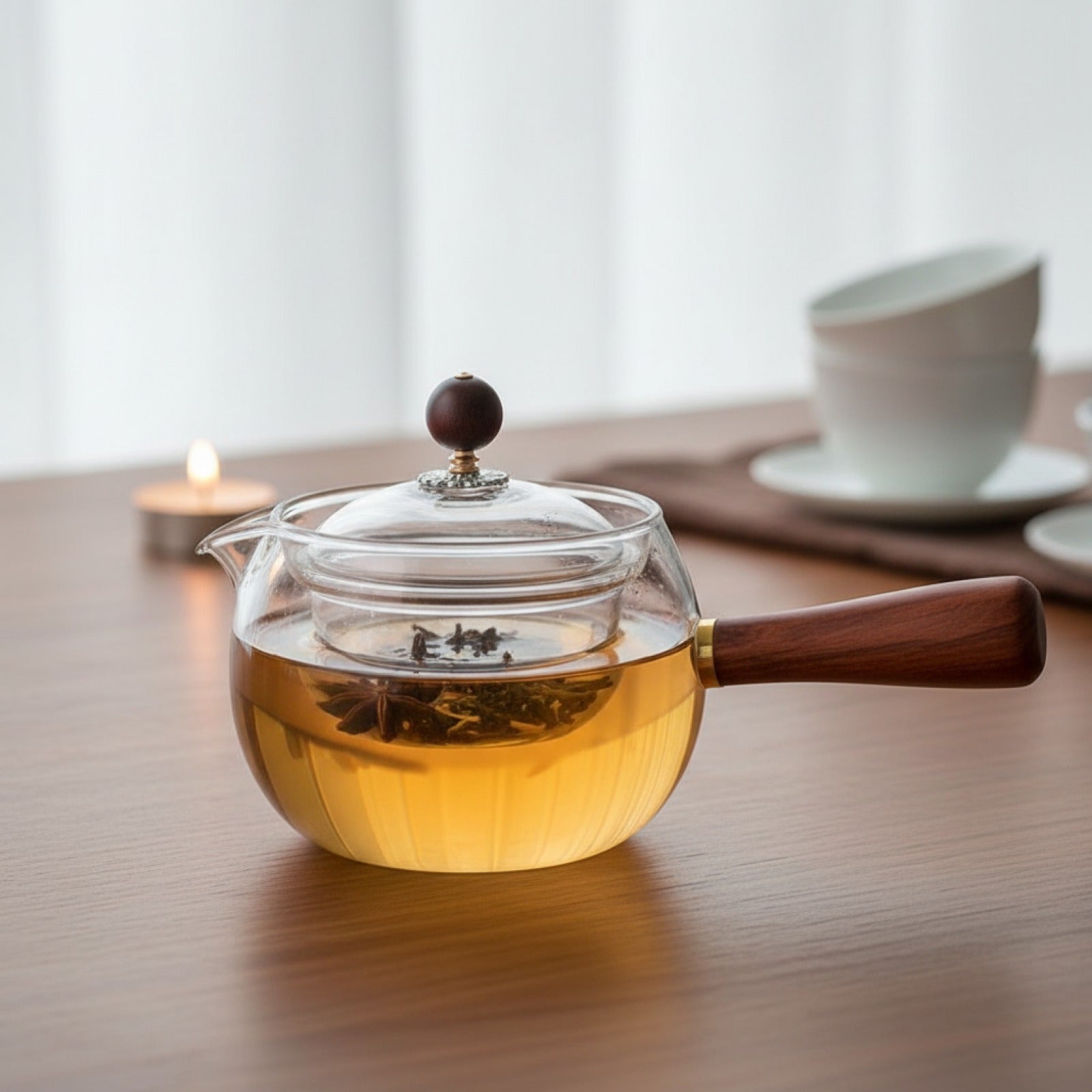 Théière en verre transparente avec infuseur – Rotative 360°, résistante à la chaleur