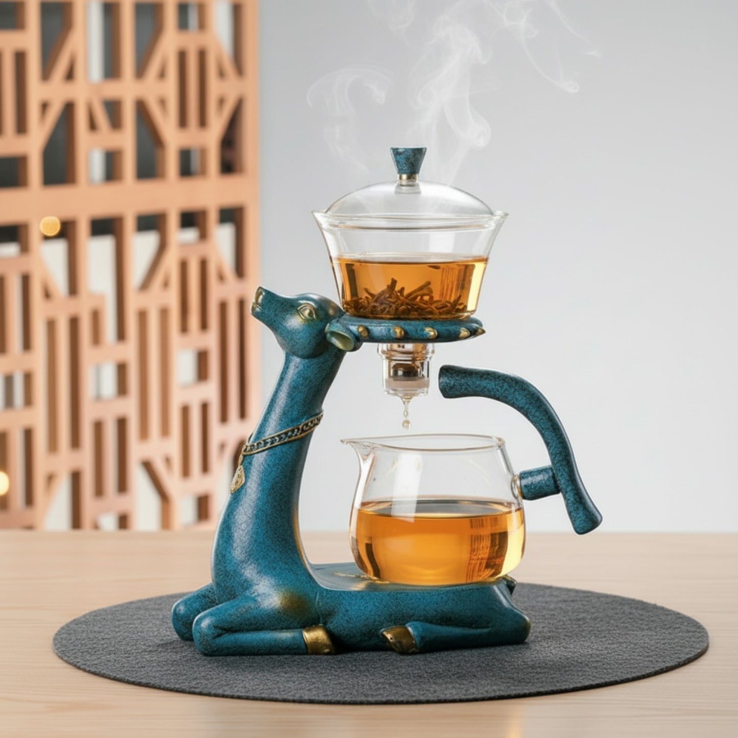 Service à Thé Kung Fu Automatique en Verre Design Cerf avec Infuseur