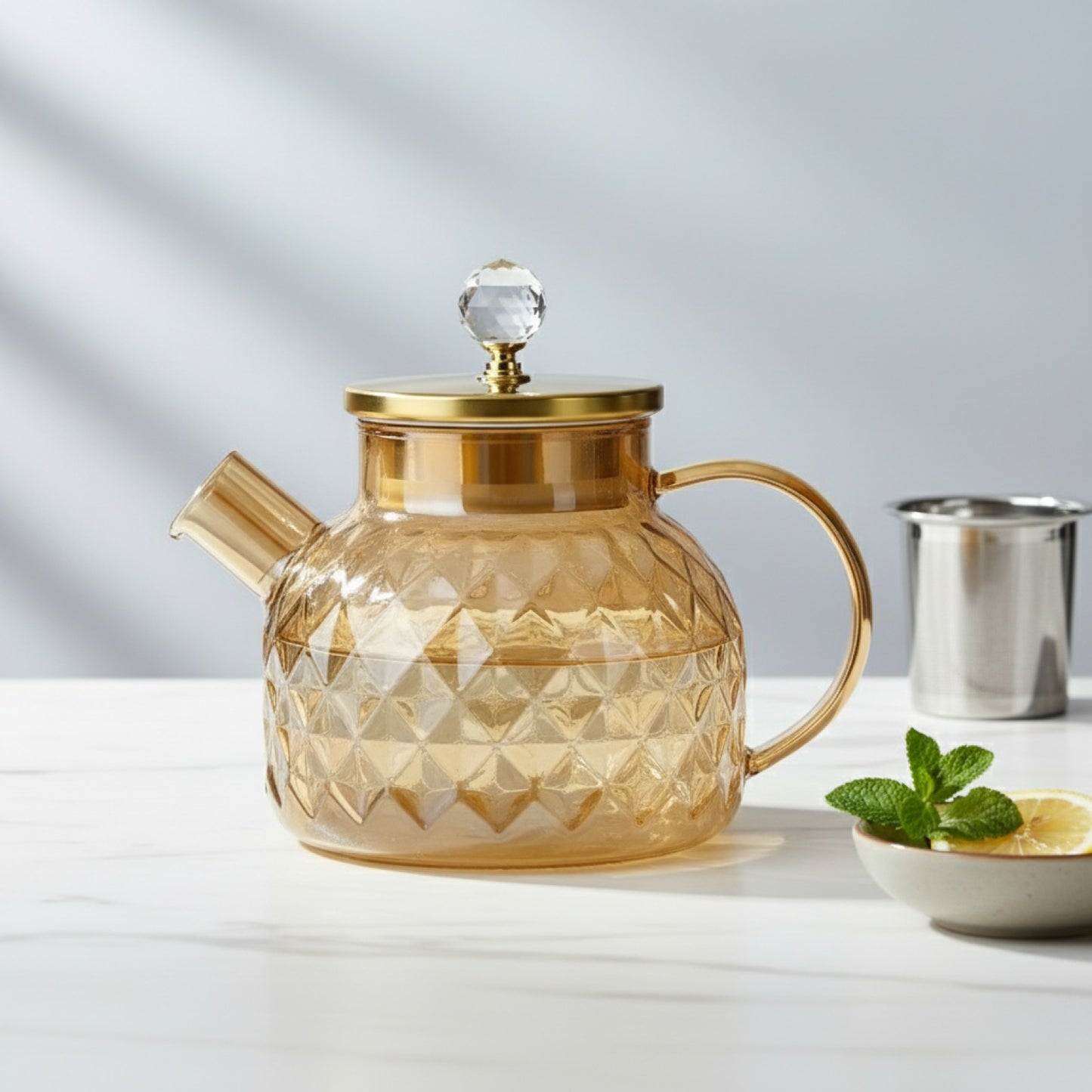 Pichet à Théière en Verre Borosilicate avec Infuseur - 1.8L pour Tisane et Eau Froide