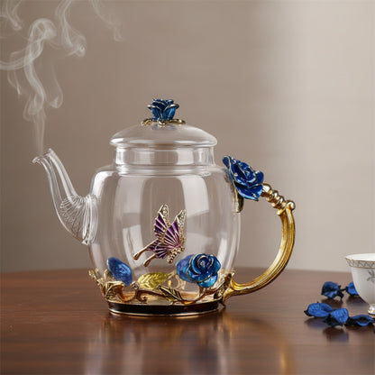 Théière en Émail Créative Peinte à la Main - Verre Résistant à la Chaleur pour Infusions et Kung Fu
