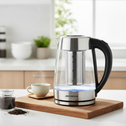 Bouilloire Électrique Aigostar 1.7L Verre Borosilicate avec Infuseur et 5 Températures