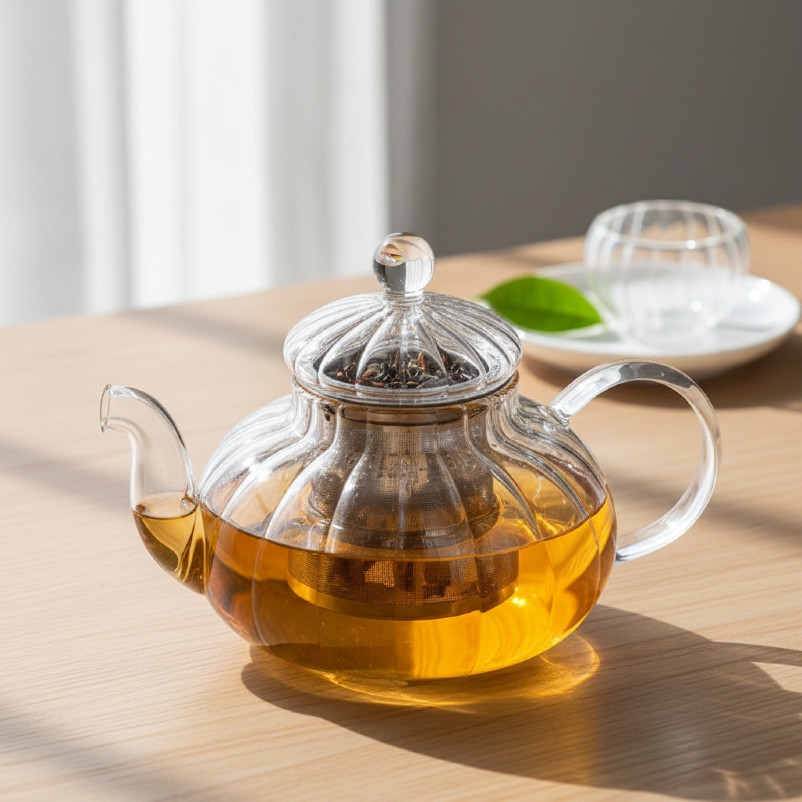 Théière en Verre Rayée 600ml avec Filtre - Idéale pour Thé en Vrac et Infusions