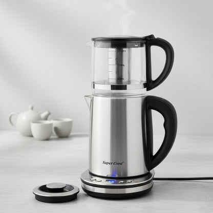 Double Bouilloire Électrique 1500W 2.5L + 1L en Verre avec Écran LCD - Maintien au Chaud & Arrêt Auto