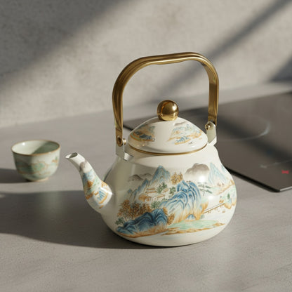 Bouilloire Émaillée Rétro Coréenne - Théière Design Paysage pour Cuisinière à Induction & Gaz
