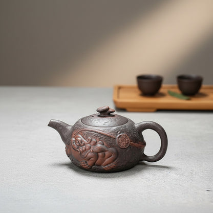 Théière Crapaud Jianshui en Poterie Violette - Artisanat Peint à la Main pour Service à Thé Kung Fu