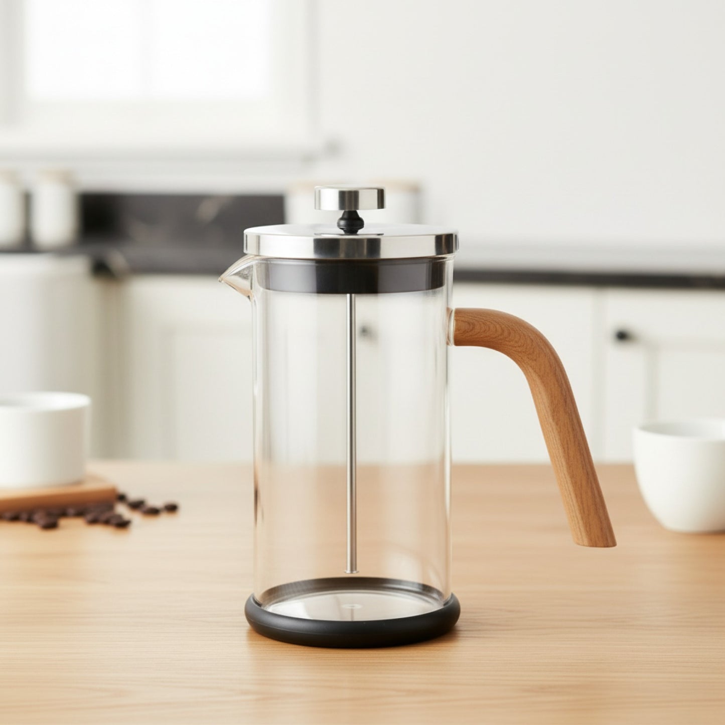 Cafetière à Piston "French Press" en Verre et Inox avec Manche en Chêne - Service à Thé et Café Maison