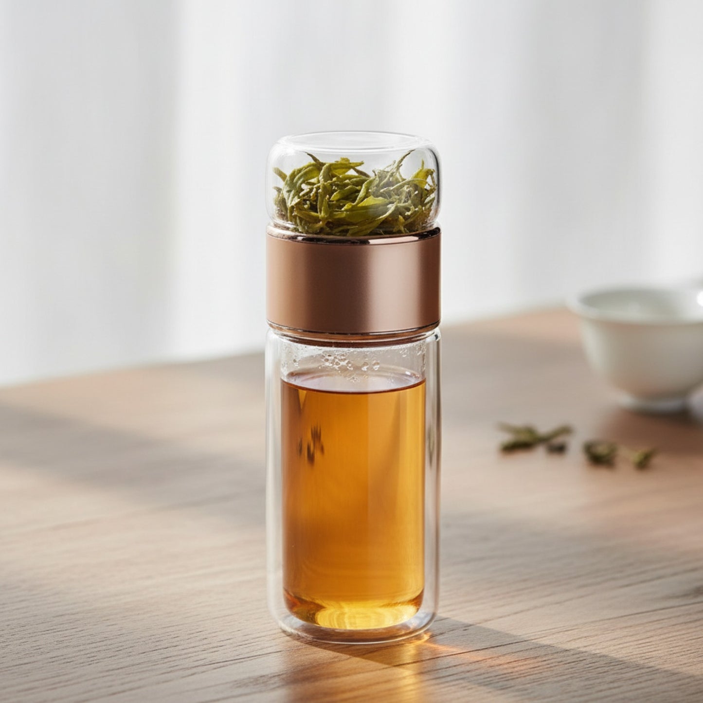 Bouteille Infuseur Thé 390ml en Verre Borosilicate Double Paroi