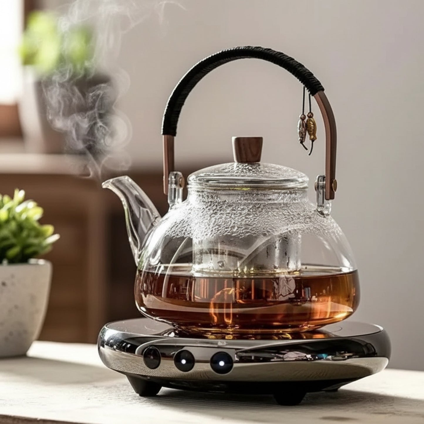 Théière en Verre Double Usage : Vapeur & Ébullition, Résistante Haute Température