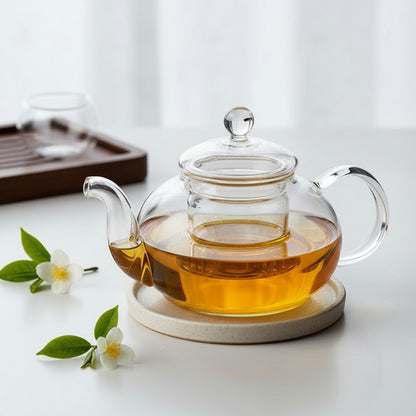 Théière en Verre Résistante à la Chaleur - 400ml, avec Infuseur pour Thés Kung Fu