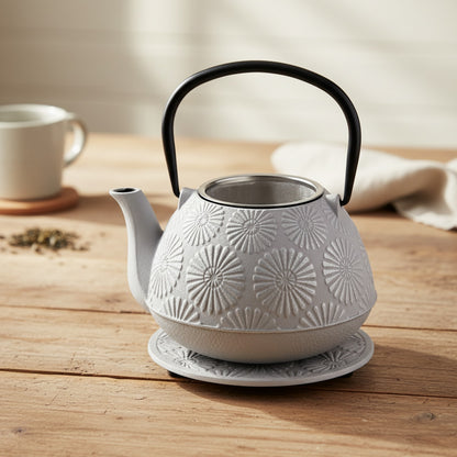 Bouilloire KADAX en Fonte Blanche avec Infuseur - Design Champignons